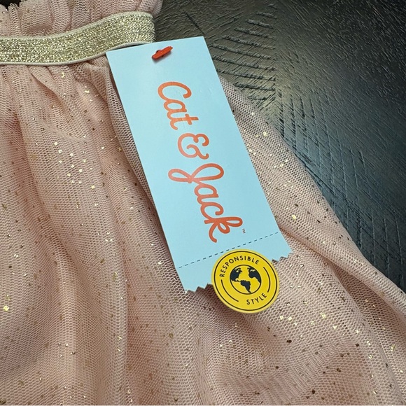 Cat and Jack Tulle Tutu Skirt NWT Blush Pink with Gold Trim Glitter Size 3T New - Picture 7 of 9